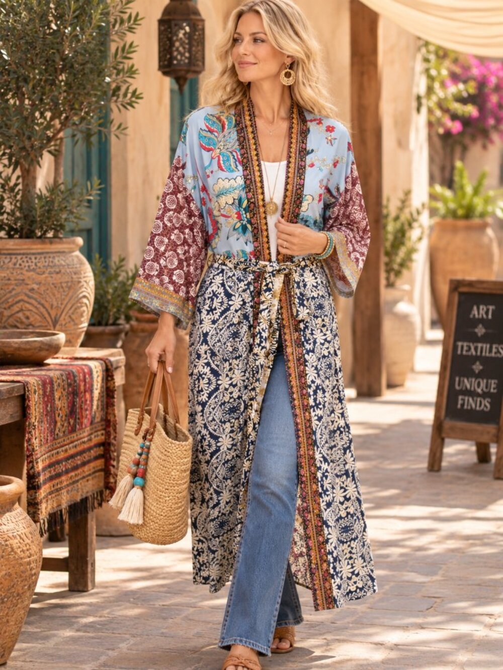 Karma Highway Printed Viscose Kimono – Made in India – NWT